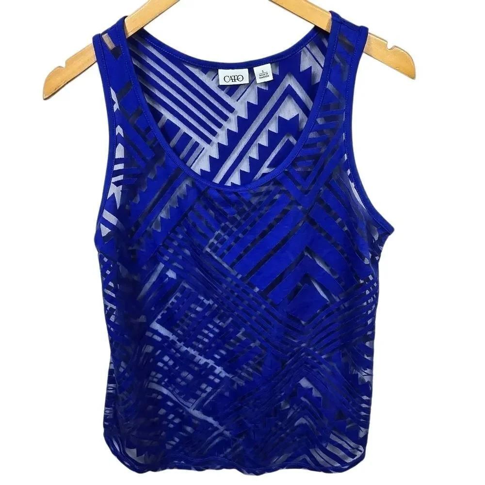 Cato Royal Blue Geometric Sheer Tank Top Size S